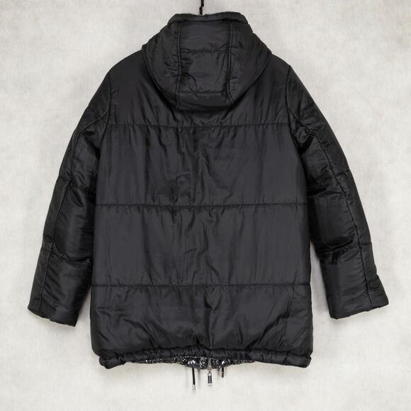 MICHAEL Michael Kors Women Reversible Foil Logo Puffer Coat Black/Silver Size S - Picture 5 of 11